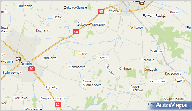 mapa Bogucin gmina Raciąż, Bogucin gmina Raciąż na mapie Targeo