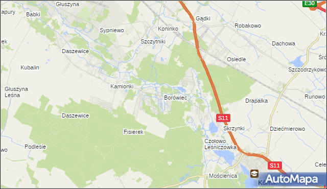 mapa Borówiec gmina Kórnik, Borówiec gmina Kórnik na mapie Targeo