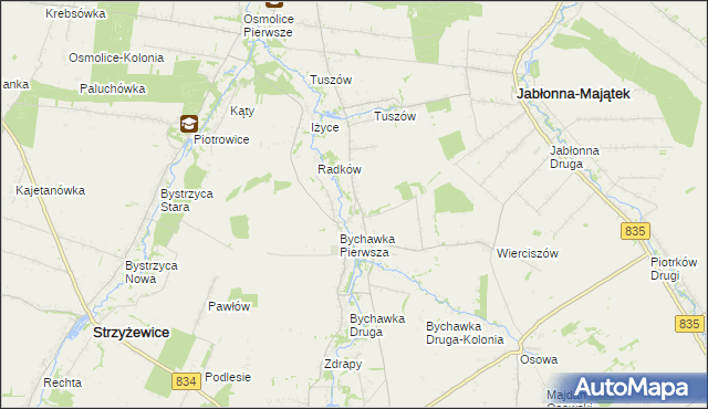 mapa Bychawka Trzecia, Bychawka Trzecia na mapie Targeo