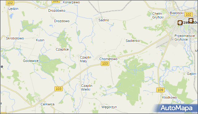 mapa Chomętowo gmina Trzebiatów, Chomętowo gmina Trzebiatów na mapie Targeo