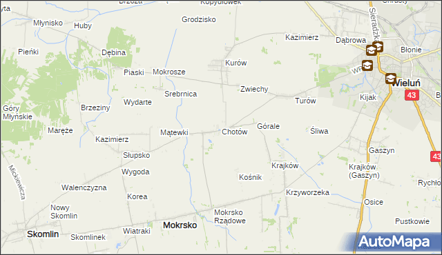 mapa Chotów gmina Mokrsko, Chotów gmina Mokrsko na mapie Targeo