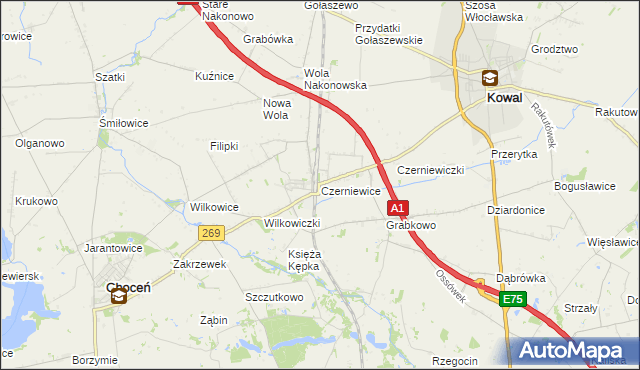 mapa Czerniewice gmina Choceń, Czerniewice gmina Choceń na mapie Targeo