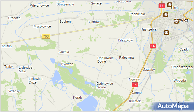 mapa Dąbkowice Dolne, Dąbkowice Dolne na mapie Targeo