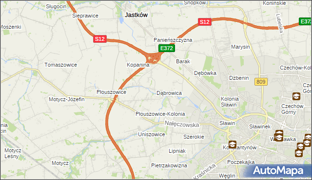 mapa Dąbrowica gmina Jastków, Dąbrowica gmina Jastków na mapie Targeo