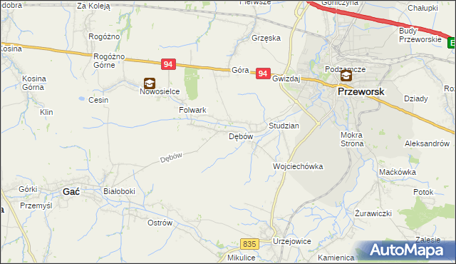 mapa Dębów gmina Gać, Dębów gmina Gać na mapie Targeo