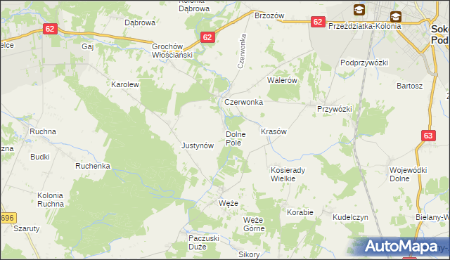 mapa Dolne Pole gmina Sokołów Podlaski, Dolne Pole gmina Sokołów Podlaski na mapie Targeo