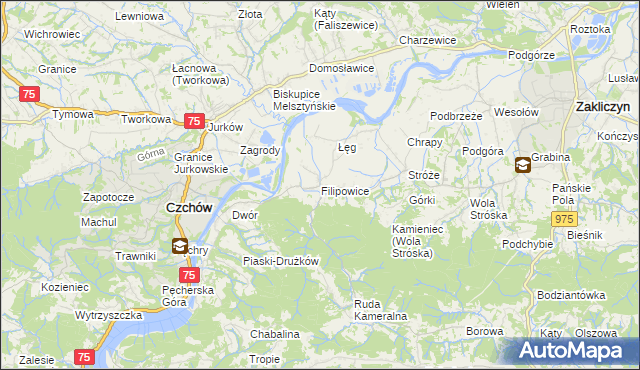 mapa Filipowice gmina Zakliczyn, Filipowice gmina Zakliczyn na mapie Targeo