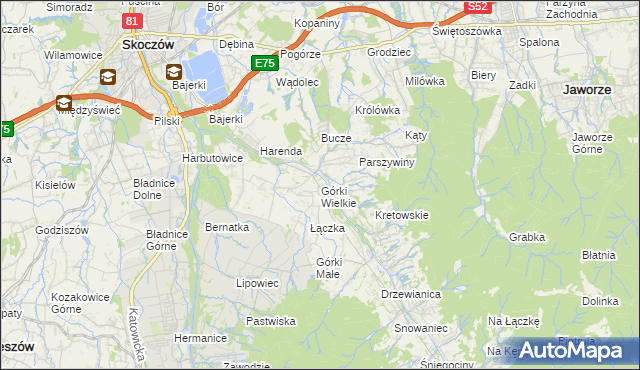 mapa Górki Wielkie, Górki Wielkie na mapie Targeo