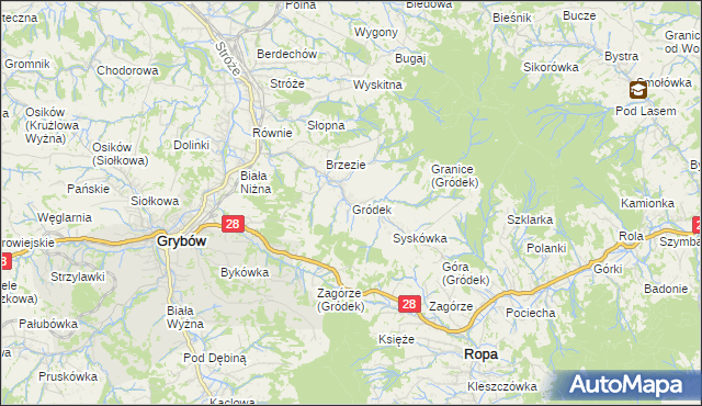 mapa Gródek gmina Grybów, Gródek gmina Grybów na mapie Targeo