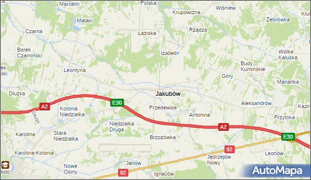 mapa Jakubów powiat miński, Jakubów powiat miński na mapie Targeo