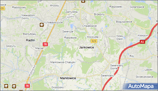 mapa Jankowice gmina Świerklany, Jankowice gmina Świerklany na mapie Targeo