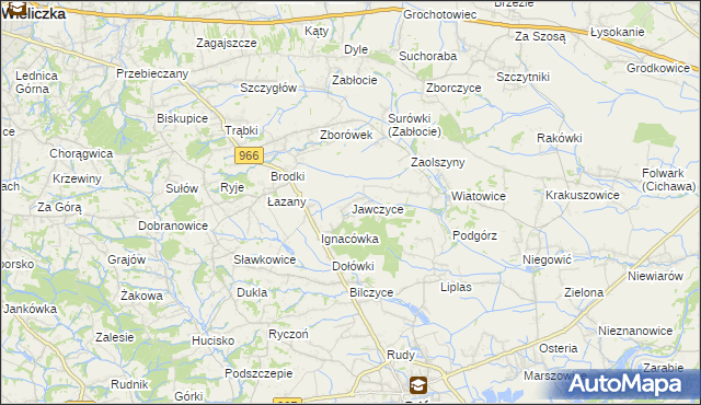 mapa Jawczyce gmina Biskupice, Jawczyce gmina Biskupice na mapie Targeo