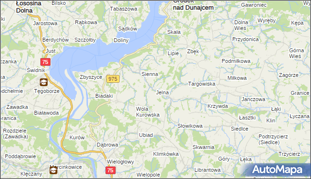 mapa Jelna gmina Gródek nad Dunajcem, Jelna gmina Gródek nad Dunajcem na mapie Targeo