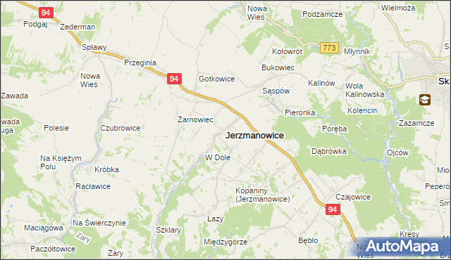 mapa Jerzmanowice gmina Jerzmanowice-Przeginia, Jerzmanowice gmina Jerzmanowice-Przeginia na mapie Targeo