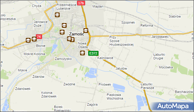 mapa Kalinowice gmina Zamość, Kalinowice gmina Zamość na mapie Targeo