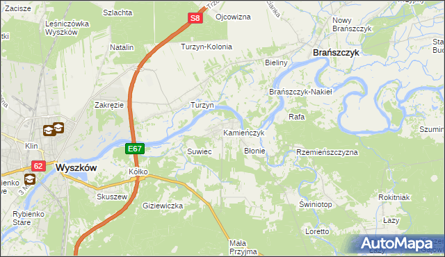 mapa Kamieńczyk gmina Wyszków, Kamieńczyk gmina Wyszków na mapie Targeo