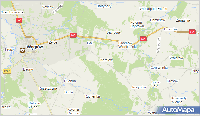 mapa Karolew gmina Sokołów Podlaski, Karolew gmina Sokołów Podlaski na mapie Targeo