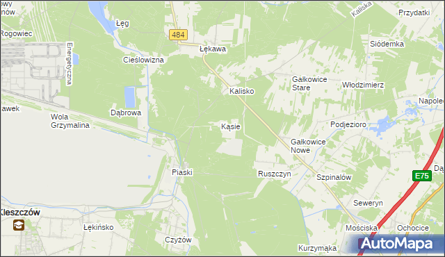 mapa Kąsie gmina Kamieńsk, Kąsie gmina Kamieńsk na mapie Targeo