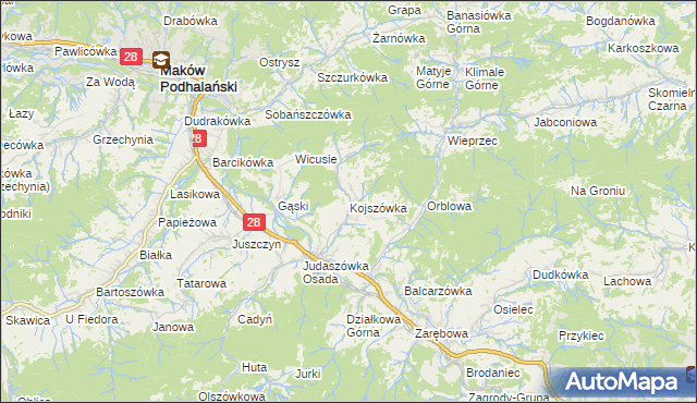 mapa Kojszówka, Kojszówka na mapie Targeo