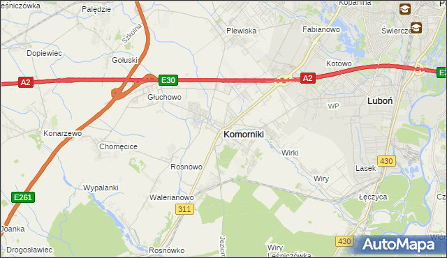 mapa Komorniki powiat poznański, Komorniki powiat poznański na mapie Targeo