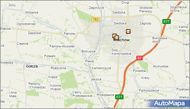 mapa Komorów gmina Miechów, Komorów gmina Miechów na mapie Targeo