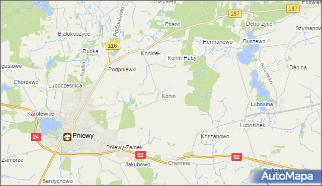 mapa Konin gmina Pniewy, Konin gmina Pniewy na mapie Targeo