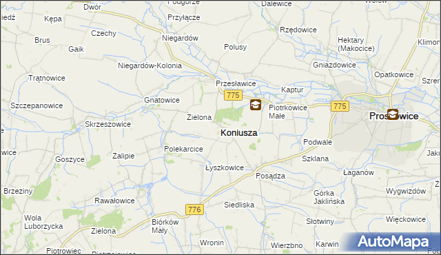 mapa Koniusza powiat proszowicki, Koniusza powiat proszowicki na mapie Targeo