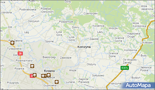 mapa Korczyna powiat krośnieński, Korczyna powiat krośnieński na mapie Targeo