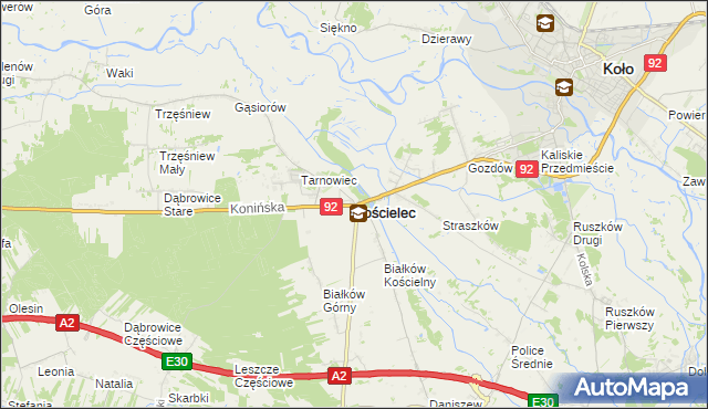 mapa Kościelec powiat kolski, Kościelec powiat kolski na mapie Targeo