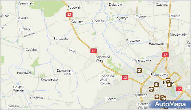 mapa Kościelna Wieś gmina Gołuchów, Kościelna Wieś gmina Gołuchów na mapie Targeo