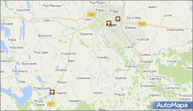 mapa Kowalki gmina Rypin, Kowalki gmina Rypin na mapie Targeo