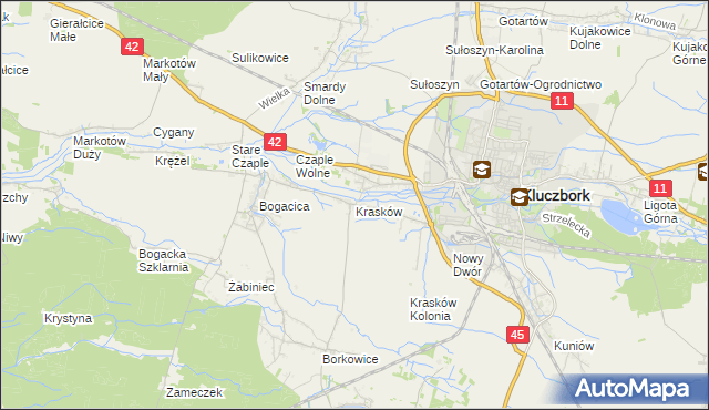 mapa Krasków gmina Kluczbork, Krasków gmina Kluczbork na mapie Targeo