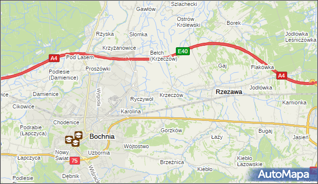 mapa Krzeczów gmina Rzezawa, Krzeczów gmina Rzezawa na mapie Targeo