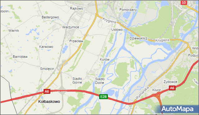 mapa Kurów gmina Kołbaskowo, Kurów gmina Kołbaskowo na mapie Targeo