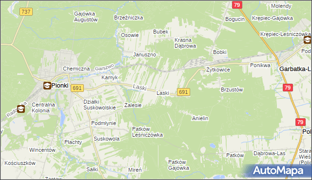 mapa Laski gmina Pionki, Laski gmina Pionki na mapie Targeo