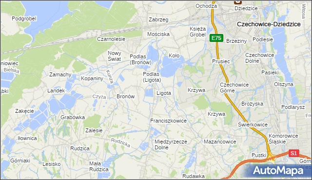 mapa Ligota gmina Czechowice-Dziedzice, Ligota gmina Czechowice-Dziedzice na mapie Targeo