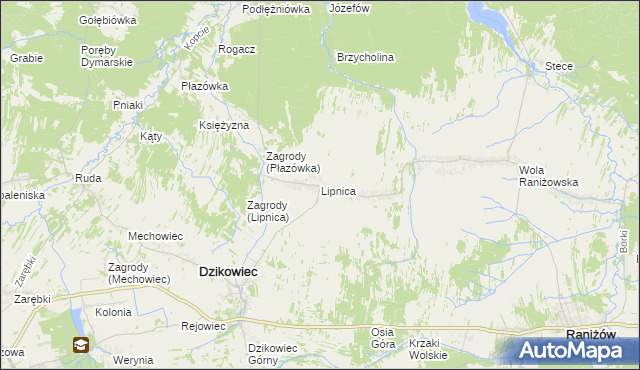 mapa Lipnica gmina Dzikowiec, Lipnica gmina Dzikowiec na mapie Targeo