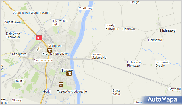 mapa Lisewo Malborskie, Lisewo Malborskie na mapie Targeo