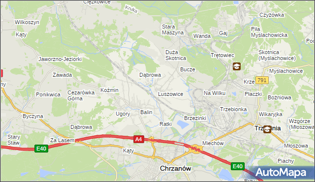 mapa Luszowice gmina Chrzanów, Luszowice gmina Chrzanów na mapie Targeo