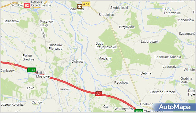 mapa Majdany gmina Dąbie, Majdany gmina Dąbie na mapie Targeo
