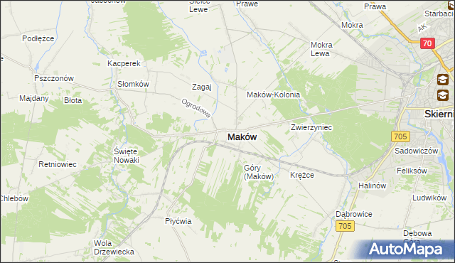 mapa Maków powiat skierniewicki, Maków powiat skierniewicki na mapie Targeo