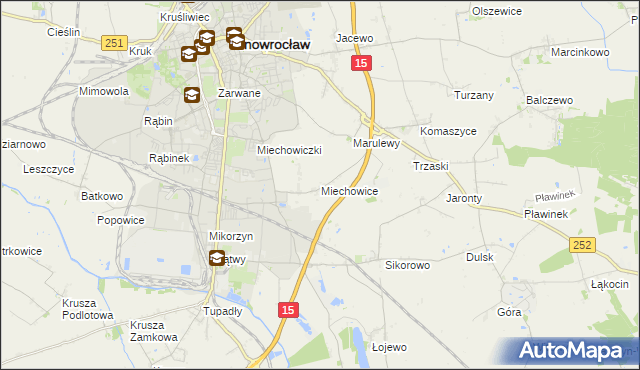 mapa Miechowice gmina Inowrocław, Miechowice gmina Inowrocław na mapie Targeo