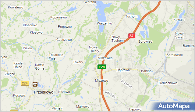 mapa Miszewko gmina Żukowo, Miszewko gmina Żukowo na mapie Targeo