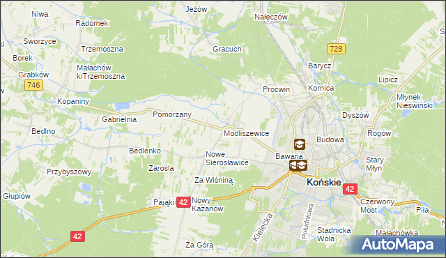 mapa Modliszewice, Modliszewice na mapie Targeo