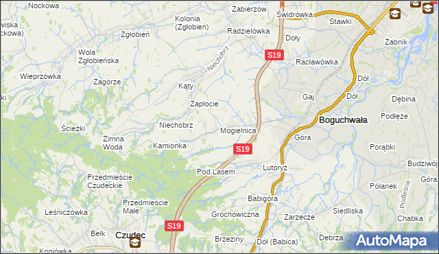mapa Mogielnica gmina Boguchwała, Mogielnica gmina Boguchwała na mapie Targeo