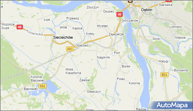 mapa Nagórnik gmina Sieciechów, Nagórnik gmina Sieciechów na mapie Targeo