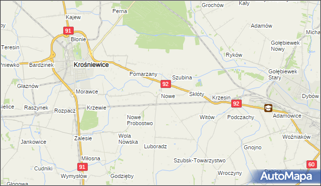 mapa Nowe gmina Krośniewice, Nowe gmina Krośniewice na mapie Targeo