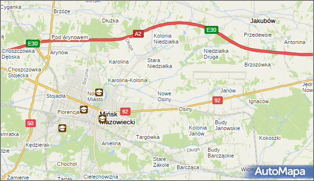 mapa Nowe Osiny, Nowe Osiny na mapie Targeo