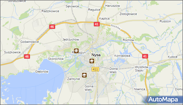 mapa Nysy, Nysa na mapie Targeo