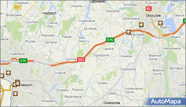 mapa Ogrodzona gmina Dębowiec, Ogrodzona gmina Dębowiec na mapie Targeo